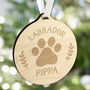 Personalised Dog Round Wooden Bauble, thumbnail 1 of 4