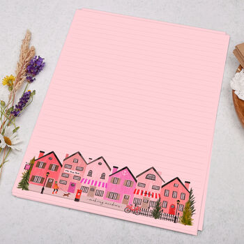 A4 Pink Letter Writing Paper With Town Village Border, 2 of 4