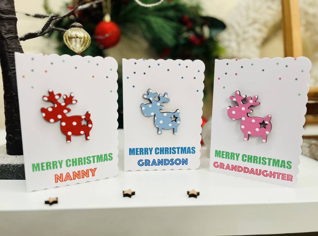 Pack Of Reindeer Christmas Cards Hand Painted And Personalised