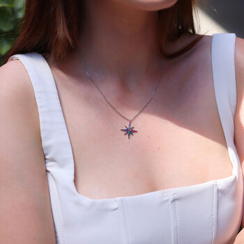 Sterling Silver Rainbow Starburst Necklace, 5 of 5