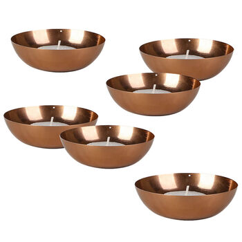 Set Of Six Copper Tea Light Holder Dishes, 2 of 11