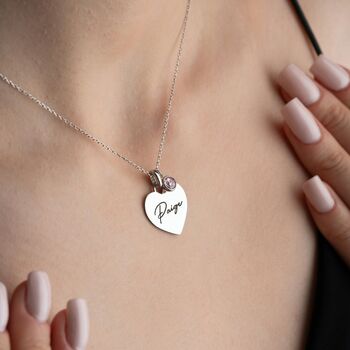 Sterling Silver Heart Name Necklace With Birthstone, 4 of 8