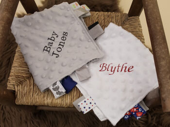 Personalised And Embroidered Baby Blue Taggies Comforter, 4 of 8