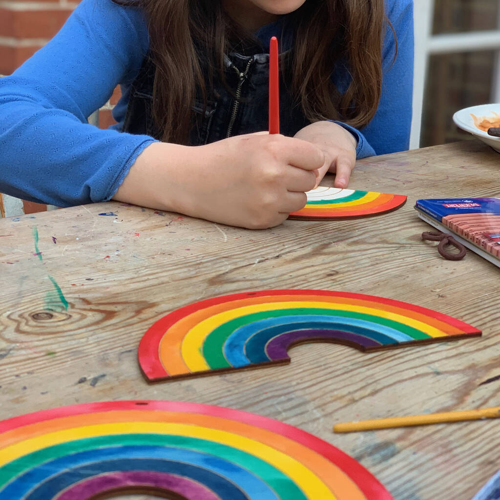 Children's Hanging Wooden Rainbow Of Hope To Colour, 1 of 7