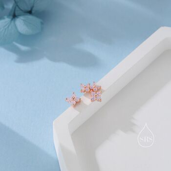 Sterling Silver Asymmetric White Hydrangea Cz Stud Earrings, 6 of 12