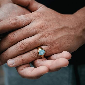 Silver Men's Blue Lace Agate Gemstone Oval Signet Ring, 8 of 12