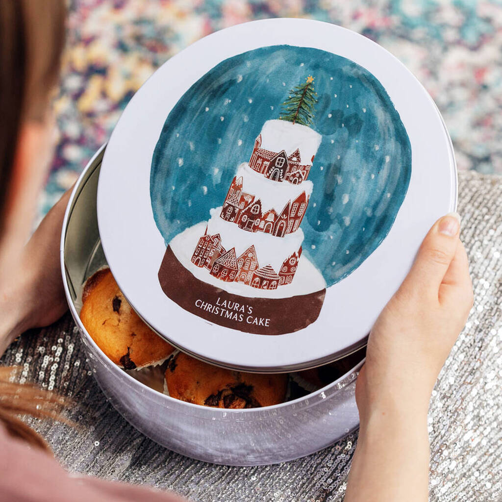 Personalised Snow Globe Christmas Cake Tin, 1 of 2