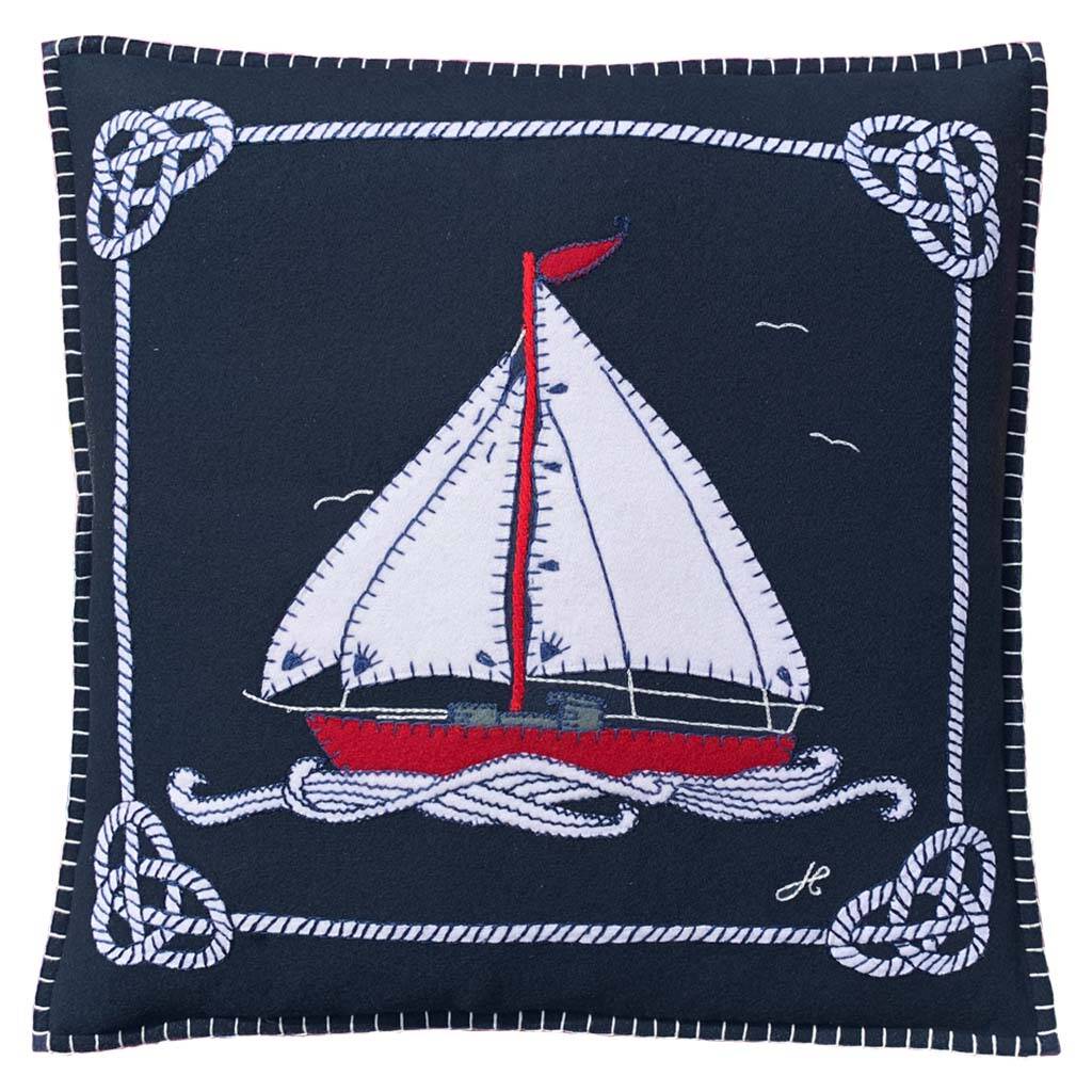Navy Blue Wool Boat And Rope Cushion, 1 of 2