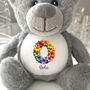 Personalised Flower Alphabet Grey New Baby Teddy Bear, thumbnail 2 of 6