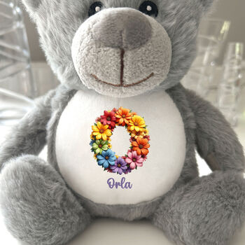 Personalised Flower Alphabet Grey New Baby Teddy Bear, 2 of 6