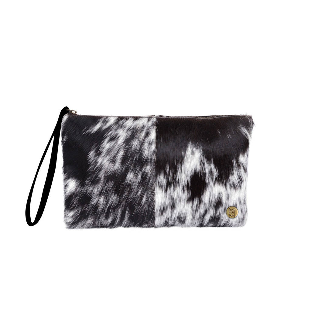 Black And White Natural Cowhide Clutch Bag By Mahi Leather | 0