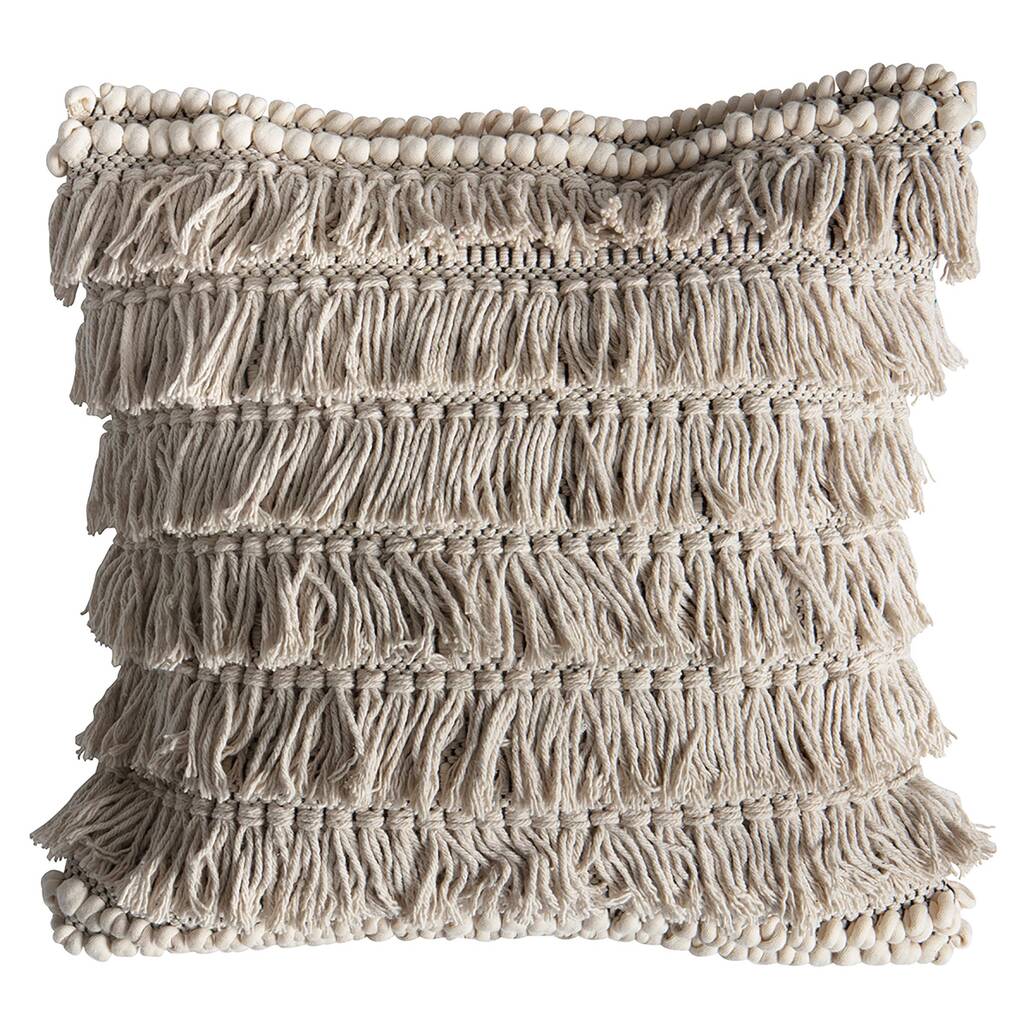 Natural Boho Cushion With Fringing By The Den & Now