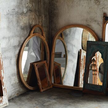 Bamboo Circular Wall Mirror With Handle, 2 of 3