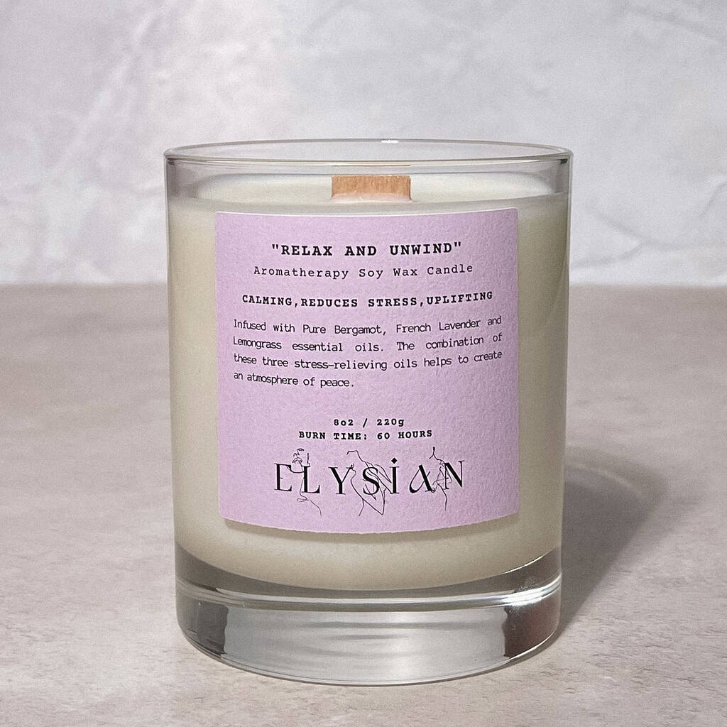 Scented Soy Relax And Unwind Aromatherapy Candle Gift By Elysian Candles