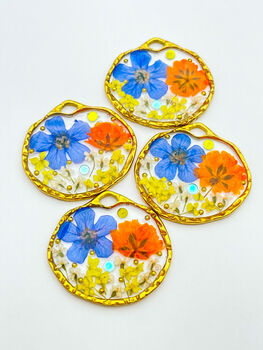 Necklace Handmade With Orange And Blue Flowers, 4 of 12