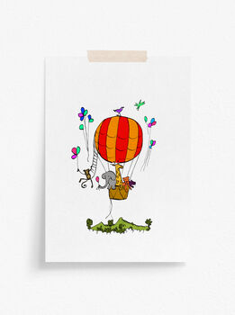 Personalised Hot Air Balloon And Animals Print, 3 of 3