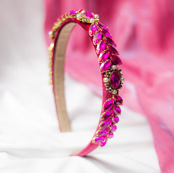 Leaf Diamante Gem Headband In Pink, 3 of 4