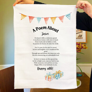 Personalised Poem Tea Towel 60th Birthday Gift, 2 of 8