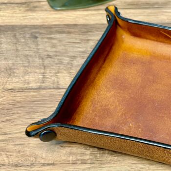 Personalised Burnt Tan Square Leather Desk Accessories Tray, 11 of 12