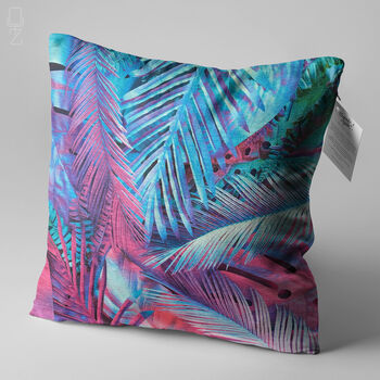 Purple And Blue Cushion Cover With Tropical Leaves, 3 of 7
