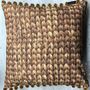 Water Hyacinth Print Cushion With Pom Poms, thumbnail 2 of 6