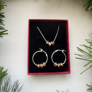 Three Knot Necklace And Earrings Set In Rose Gold, 3 of 3