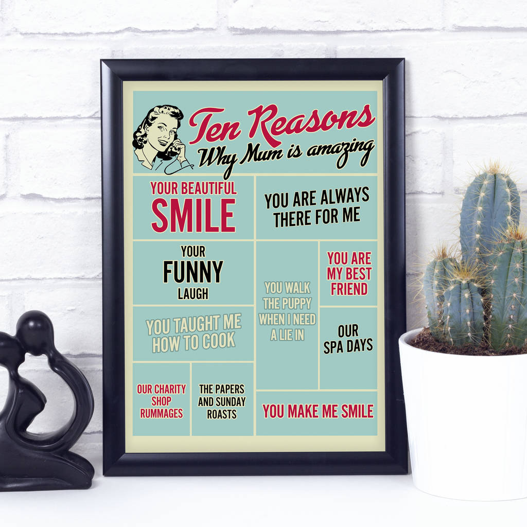 Ten Reasons Why Mum Is Amazing, Personalised Gift Print By Tea One Sugar