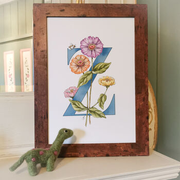 Z Is For Zinnia Pink Or Blue Initial Print, 6 of 11