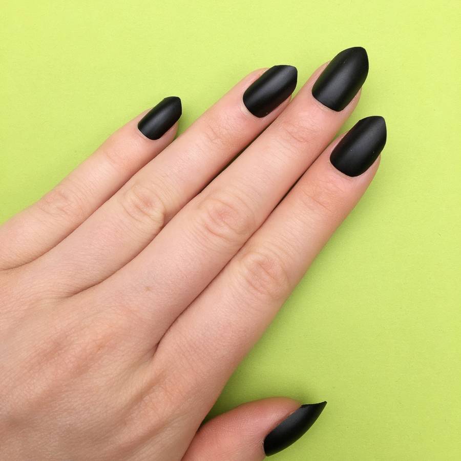 matte black short stiletto false nails by doobys nails ...