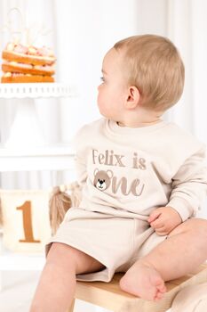 Personalised Embroidered Bear 'One' First Birthday Sweatshirt Jumper, 7 of 9