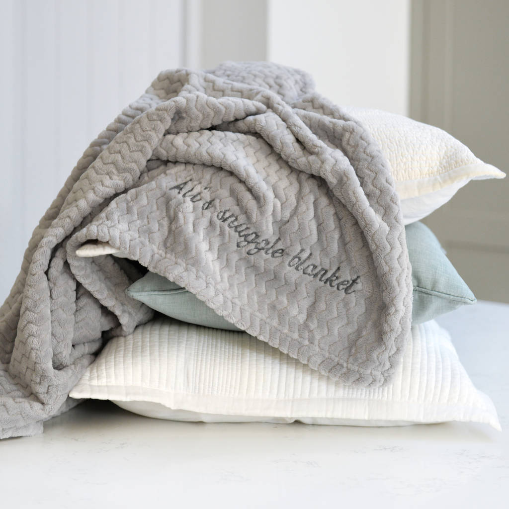 personalised wave textured light grey soft blanket by a type of design