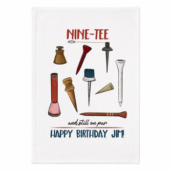 Personalised Nine Tee Tea Towel 90th Birthday Gift For Golfers, 3 of 9