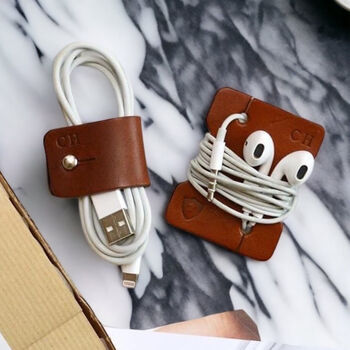 Personalised Leather Cable And Headphone Organiser Set, 8 of 12