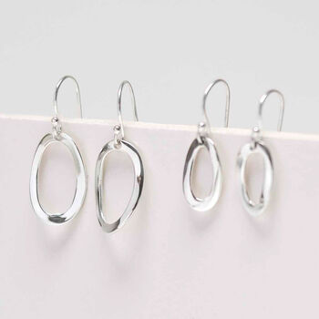 Sterling Silver Oval Ripple Earrings, 3 of 11