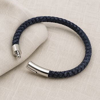 Men's Leather Plait Bracelet With Easy Clasp, 6 of 8