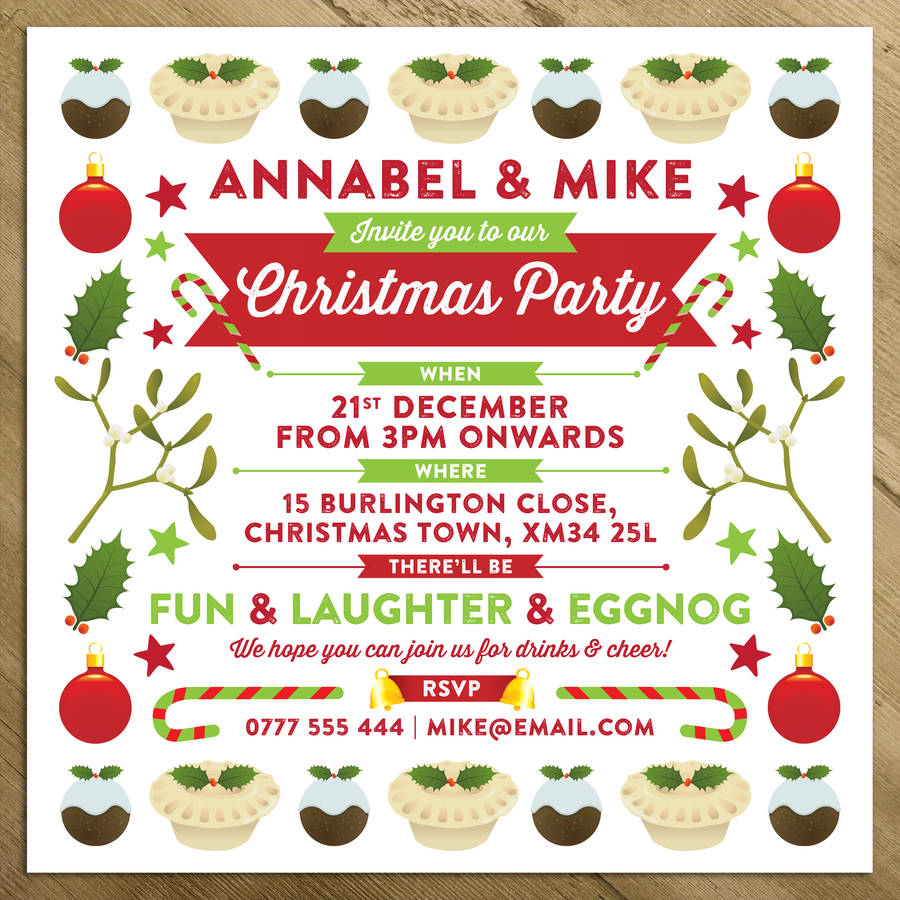 Personalised Christmas Party / Wedding Invitations By A is for Alphabet ...