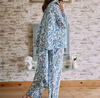 Turquoise And Royal Blue Organic Handmade Pyjamas, 5 of 9