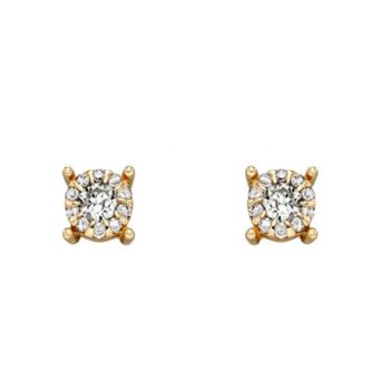 9ct Yellow Gold Diamond Cluster Stud Earrings, 2 of 3