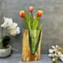 26cm V Shaped Molten Glass Vase On Teak Root – Handmade Wooden, thumbnail 10 of 12