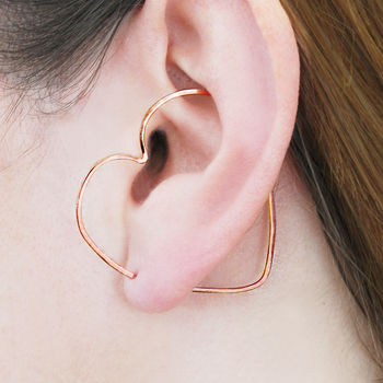 Triangle Long Rose Gold Plated Silver Hoop Earrings, 2 of 7