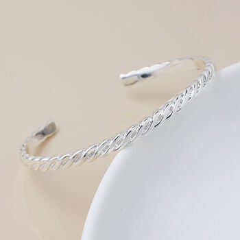 Silver Plated Twisted Braid Cuff Bangle Bracelet, 2 of 6
