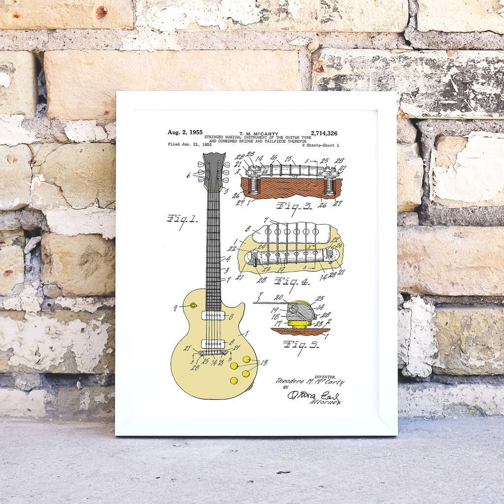 Framed Gibson Les Paul Guitar Patent Art Print, 1 of 6
