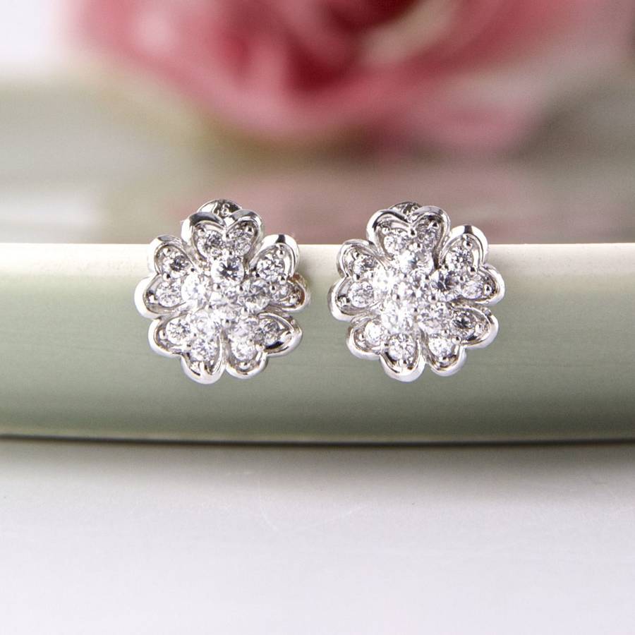 crystal encrusted flower earrings by gama weddings | notonthehighstreet.com
