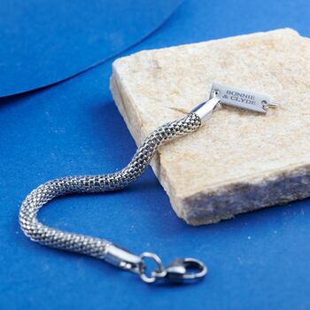 Silver Engraved Foxtail Mesh Bracelet For Men And Women, 2 of 10