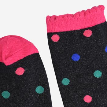 Women's Glitter Socks Black Multi Medium Polka Dots, 4 of 5