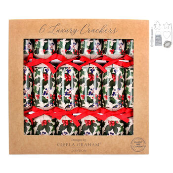 Gisela Graham Festive Holly Christmas Crackers Set Of Six, 2 of 2