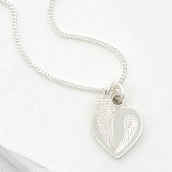 Personalised Angel Wing Heart Necklace Sterling Silver, 4 of 7