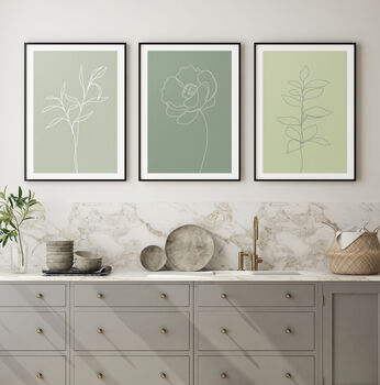 Set Of Three Floral Line Art Colour Prints, 8 of 8