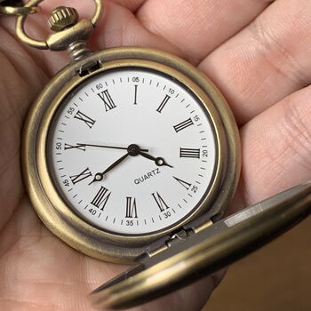 Engraved Antique Brass Pocket Watch And Rosewood Box Groomsman Gift, 5 of 5