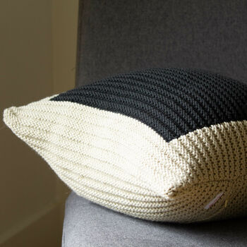 Colour Block Cushion Hand Knit In Ecru And Black, 3 of 4